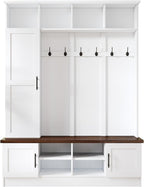 4-in-1 Hall Tree with Bench and Shoe Storage, Multi-functional Entryway Bench with Coat Rack, Storage Shelves, Shoe Cubbies, Adjustable Shelves, and 6 Hooks for Entryway, Hallway, White