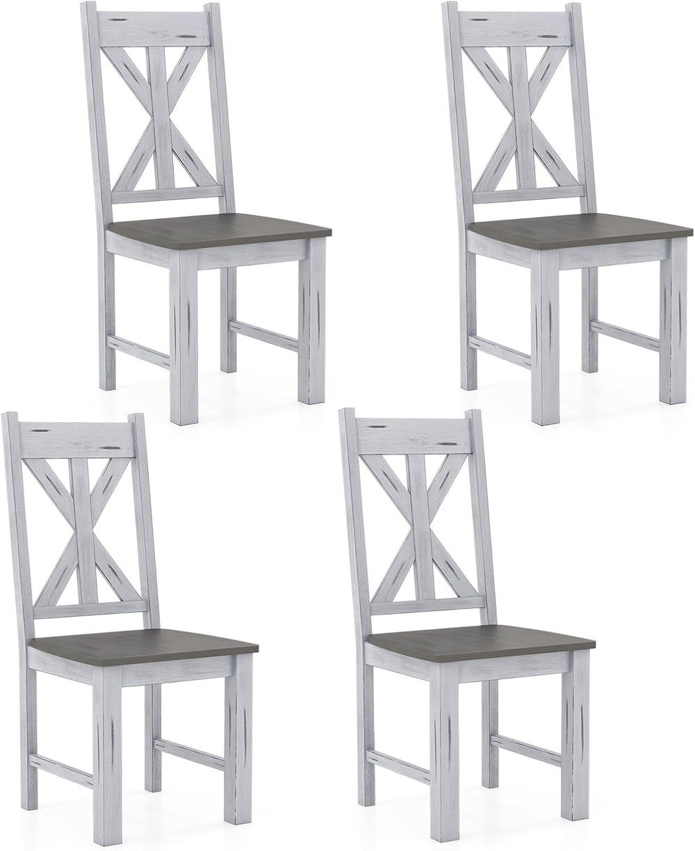 Giantex Retro Wooden Dining Chairs Set of 4, Farmhouse Kitchen Chairs w/Rubbe...