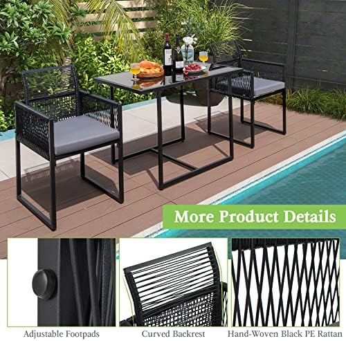 Tangkula 3 Pieces Outdoor Dining Set, Patio PE Rattan Furniture Set with Fold...