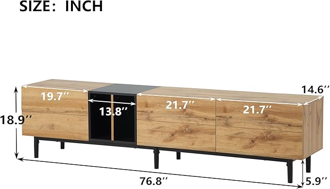 Modern 76.8" TV Stand for TVs Up to 80", Wooden Entertainment Center with 3 Cabinets & Open Shelves, Media Console with Storage for Living Room, Bedroom & Entertainment Spaces