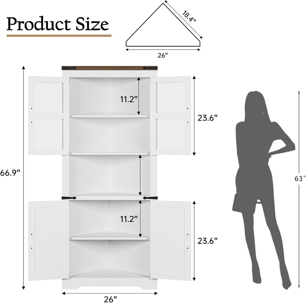 Garvee 67" Tall Corner Cabinet with Lights, 5-Tier, White