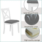 Dining Table Set for 4, 5-Piece Kitchen Table & Chairs Set with Square Table & 4 Fabric Upholstered Chairs, 34.5'' Dinner Set with X-Shaped Backrest & Non-Slip Feet for Kitchen, White&Gray