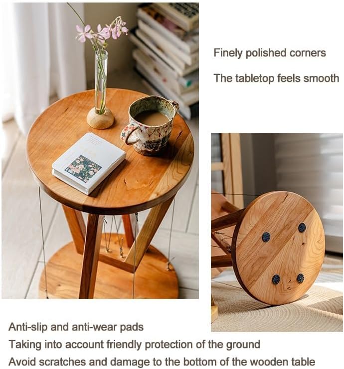 Solid Wood End Table - Tensegrity Design for Living Room, Sofa Side, Home Dec...