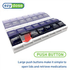 EZY DOSE Weekly (7-Day) Pill Organizer, Vitamin Container, and Daily Medicine Planner, 2X-Large Push Button Compartments, Arthritis Friendly, Easy to Use, 4 Times a Day, Grayscale Lids, BPA Free
