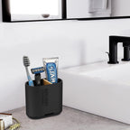 Toothbrush and Toothpaste Holder with Bamboo Divider for Bathroom Countertop Organizer, Detachable for Easy Clean, 2 Slots Electric Toothbrush Holders Storage Caddy Drainage for Family-Black