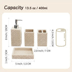 4-Piece Bathroom Accessory Set – Modern Resin & Sandstone Vanity Organizer, Vintage Texture Lotion Dispenser, Toothbrush Holder, Tumbler, Soap Dish (Beige)