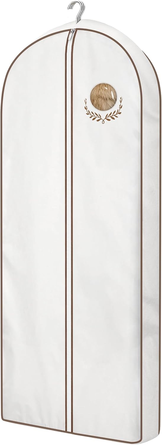 MISSLO 60" Cotton Garment Bag for Long Dress Breathable Fur Coat Storage Bag Women Dress Cover Luxury Garment Bags for Hanging Clothes Travel for Fur Coat, Jacket, Gown, Suit