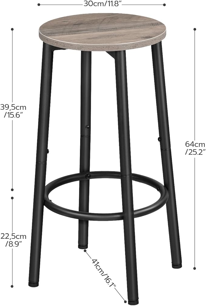 HOOBRO Bar Stools, Set of 2 Bar Chairs, Kitchen Round Height Stools with Footrest, Breakfast Barstools, Sturdy Steel Frame, for Dining Room, Kitchen, Party, Easy Assembly, Greige BG03BY01