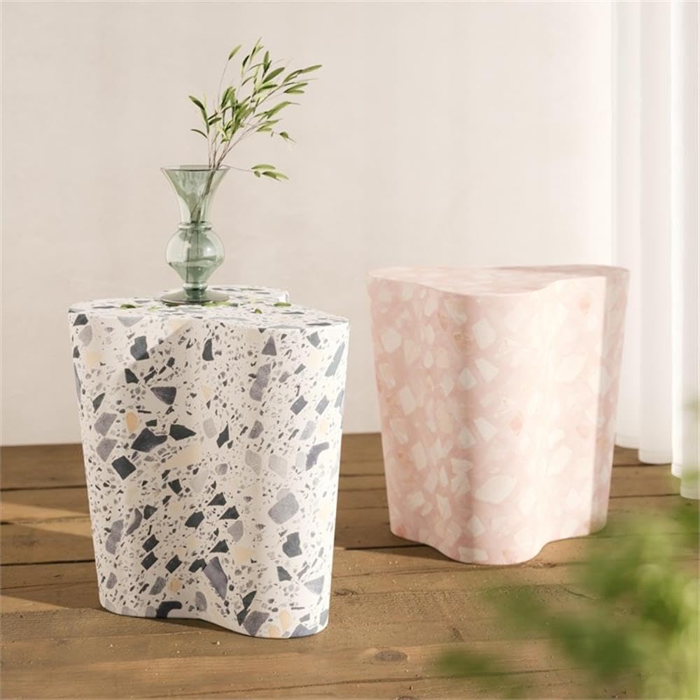 Pemberly Row Contemporary Slab Terrazzo Side Table, Sunset Pink Finish, Concr...