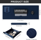 DAWNTREES Dual Sided Desk Mat,Blue Leather Desk Pad,47.2''x23.6'',Cork Desk Mat Protector,120x60cm Extra Large Mouse Pad,with PU Leather Valet Tray Organizer,Desk Writing Pad for Office and Home
