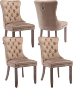 Upholstered Dining Chairs Set of 4, Velvet Dining Room Chairs with Back Ring Pull Trim and Solid Wood Legs, Tufted Wingback Kitchen Chair Perfect for Dining Room,Living Room,Kitchen(Khaki)