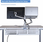 AEONS Under Desk Cable Management Tray Kit - Horizontal Adjustable up tp 41” Desk Organizer Removable C Clamp Mount Reversiable Computer Cord Raceway and Modesty Panel for Large Table, White/Beige