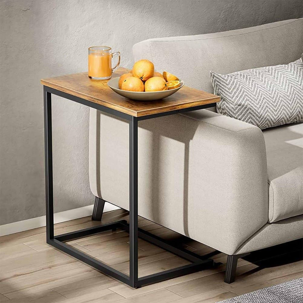 Side Table for Couch, C Shape End Table with Metal Frame, Adjustable Feet Hei...