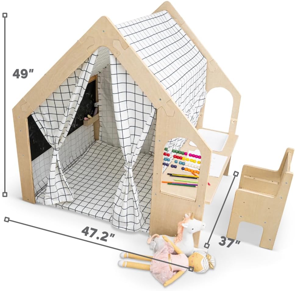 Avenlur Flair - 5 in 1 Indoor Playhouse with Desk Table, Chair, Chalkboard, F...