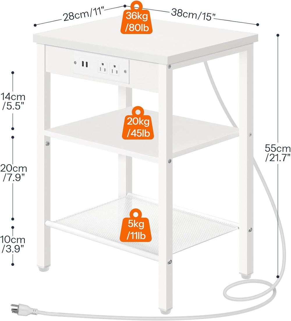 HOOBRO Side Table with Charging Station and USB Port, Small End Table for Sma...