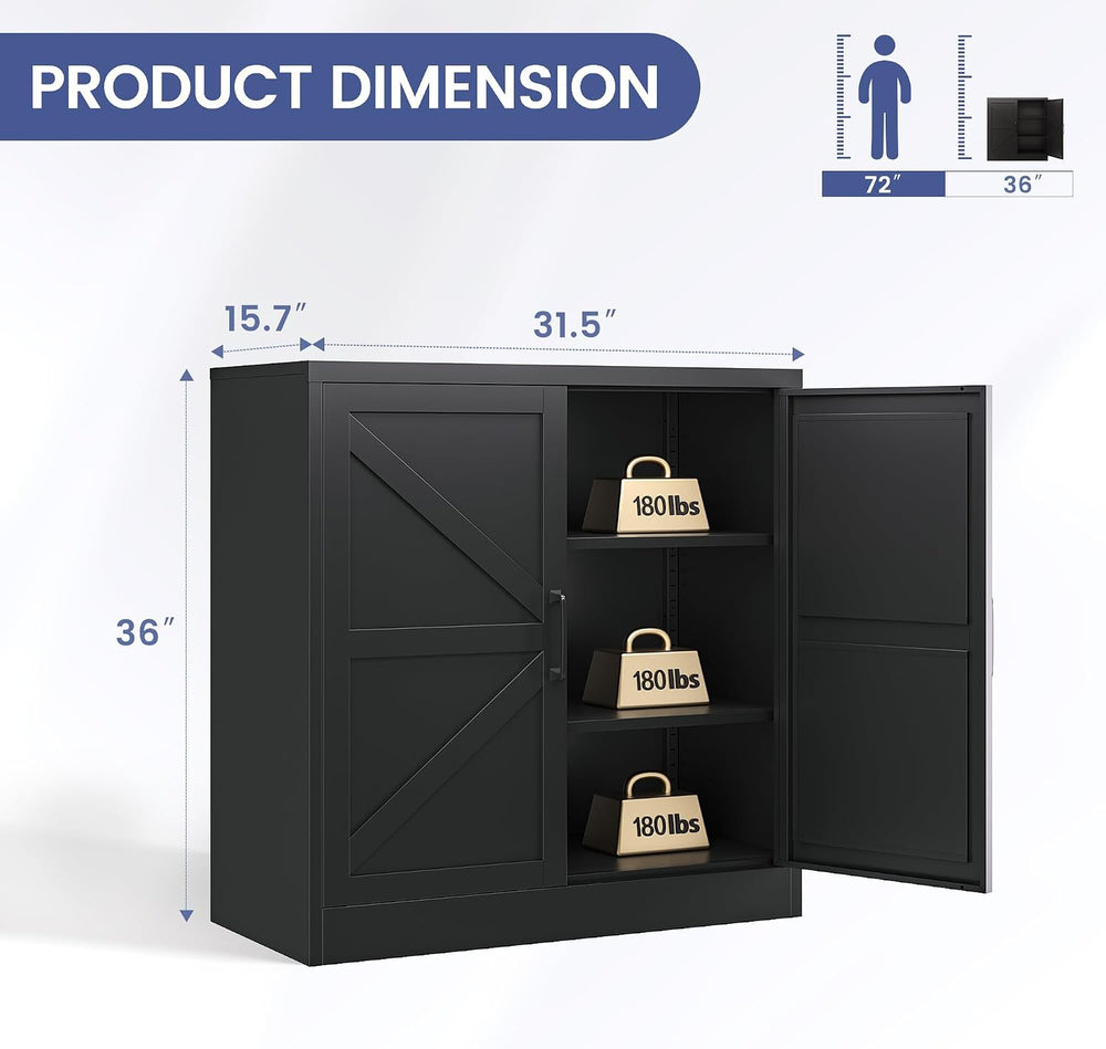 36" Metal Storage Cabinet, Farmhouse Kitchen Pantry Cabinet with Doors a...
