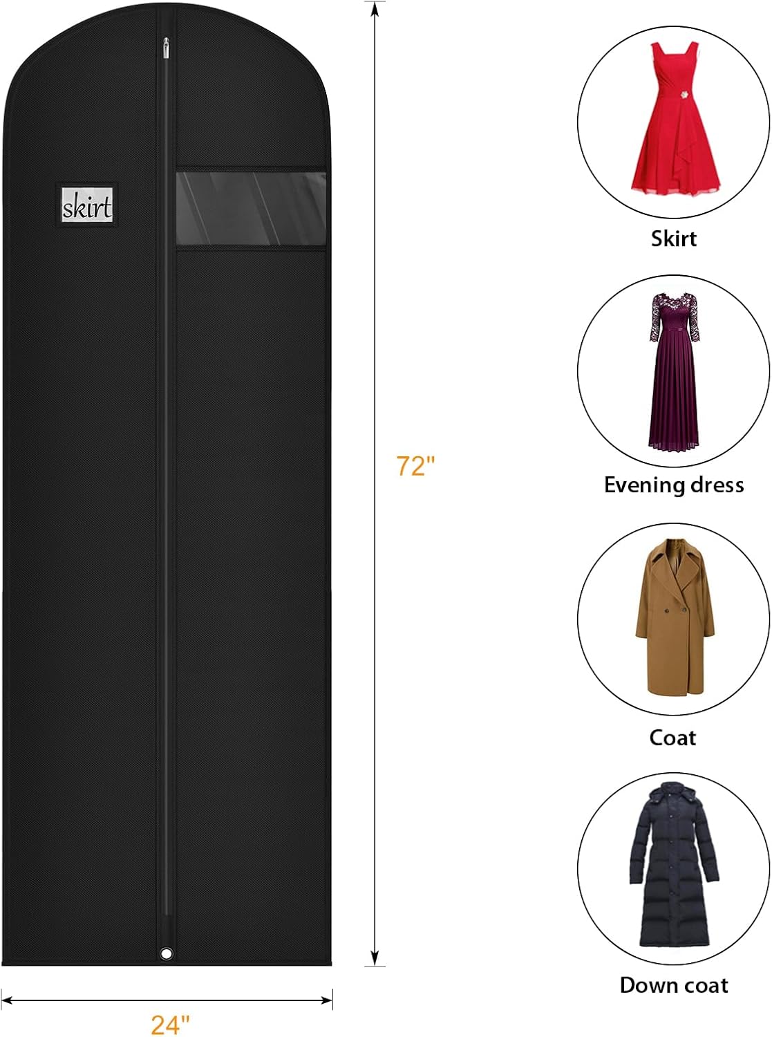 Syeeiex 72 Inch Dress Bags for Gowns, Dress Garment Bag, Set of 3, Black | Breathable Suit Bag, Dustproof Hanging Garment Bag, Clear Window and ID Card Holder for Fur Coat and Long Dress Gown
