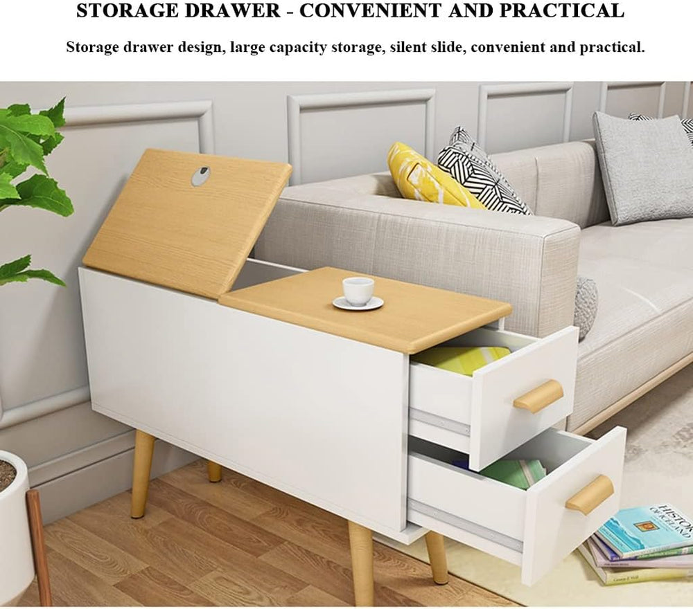 Sofa Side Table with 2 Drawer, Flip Lid Storage Narrow and Long Storage Cabin...
