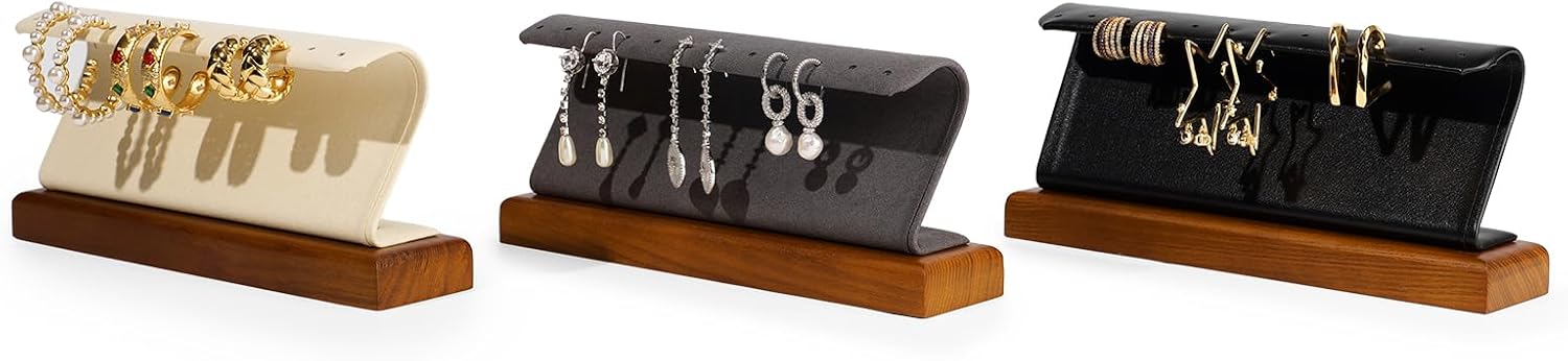 Solid Wood Jewelry Earrings Display Stand Small Jewelry Display for Long Earrings(Beige)