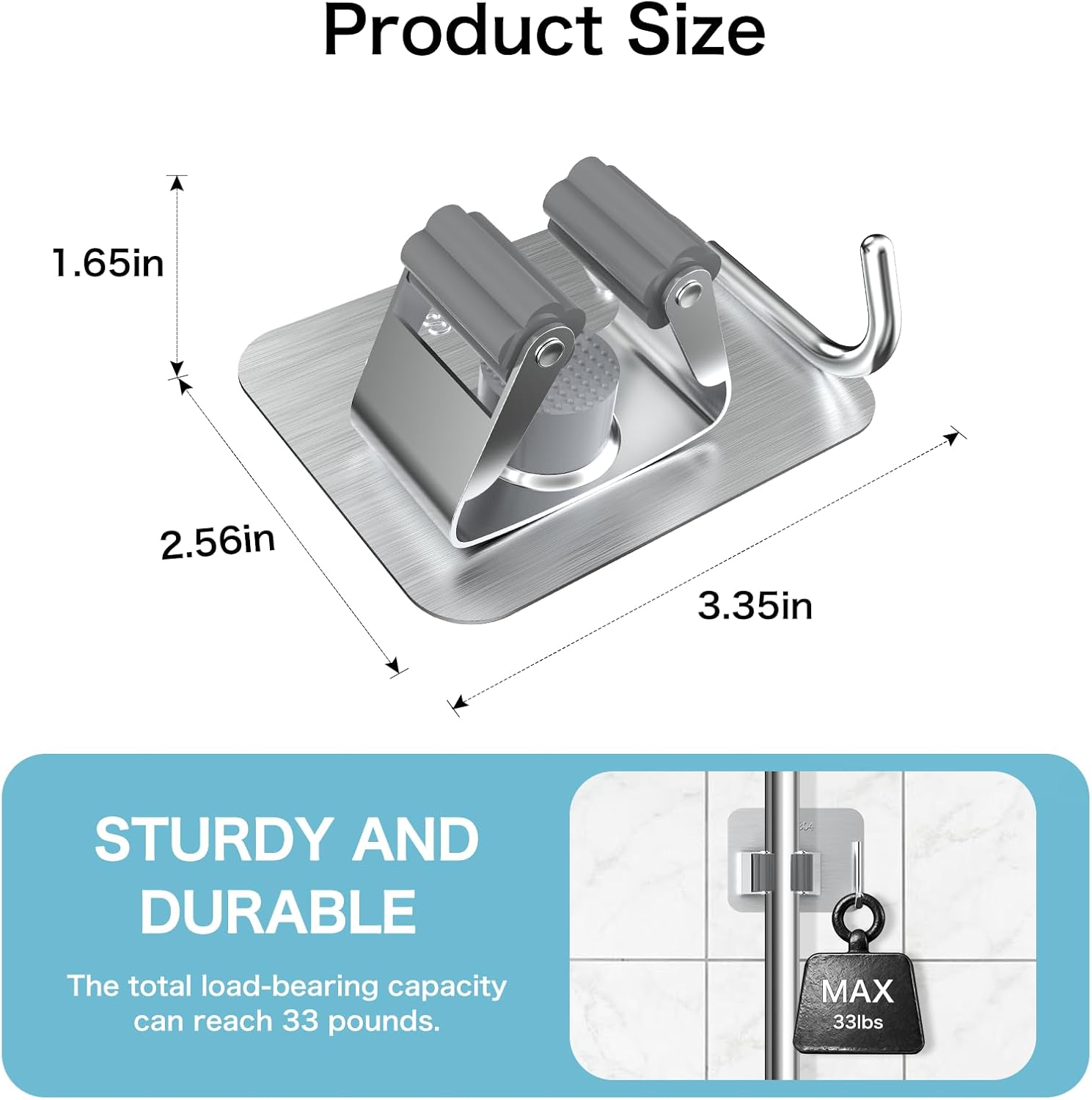 nacena Broom Holder Wall Mount, 4 Packs Silver Stainless Steel Mop and Broom Hanger with Hooks Heavy Duty Broom and Mop Organizer Wall Hanging for Bathroom, Kitchen