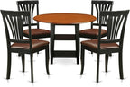 East West Furniture SUAV5-BCH-LC 5 Piece Dining Table Set for 4 Includes a Round Kitchen Table with Dropleaf & Shelves and 4 Faux Leather Dining Room Chairs, 42x42 Inch, Black & Cherry