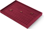 Velvet Ring Display Tray, Stackable Muilt Slot Rings Ear Stud Storage Tray, Drawer Insert Jewelry Accessories Organizers Plate (Red)