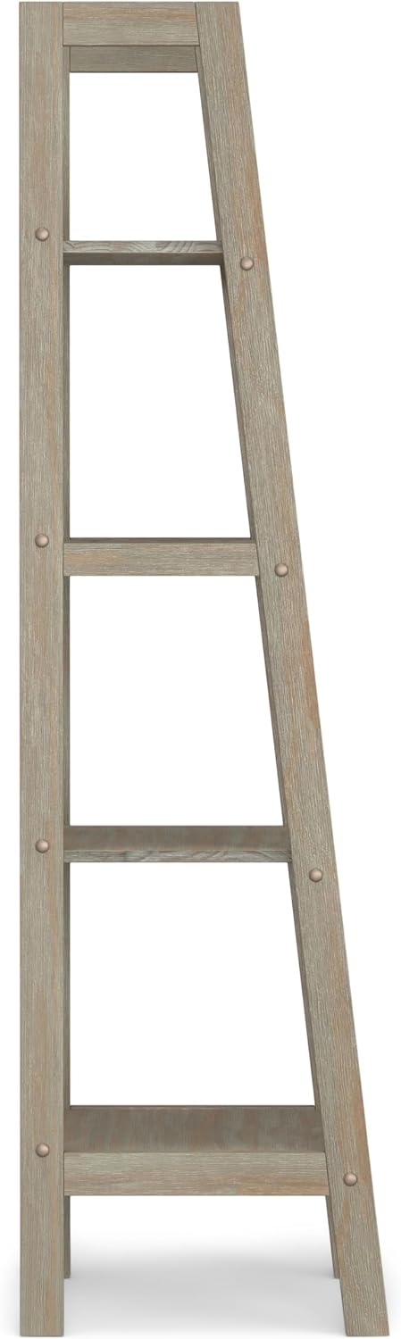 SIMPLIHOME Sawhorse SOLID WOOD 24 Inch Modern Industrial Ladder Shelf in Distressed Grey, For the Living Room, Study Room and Office