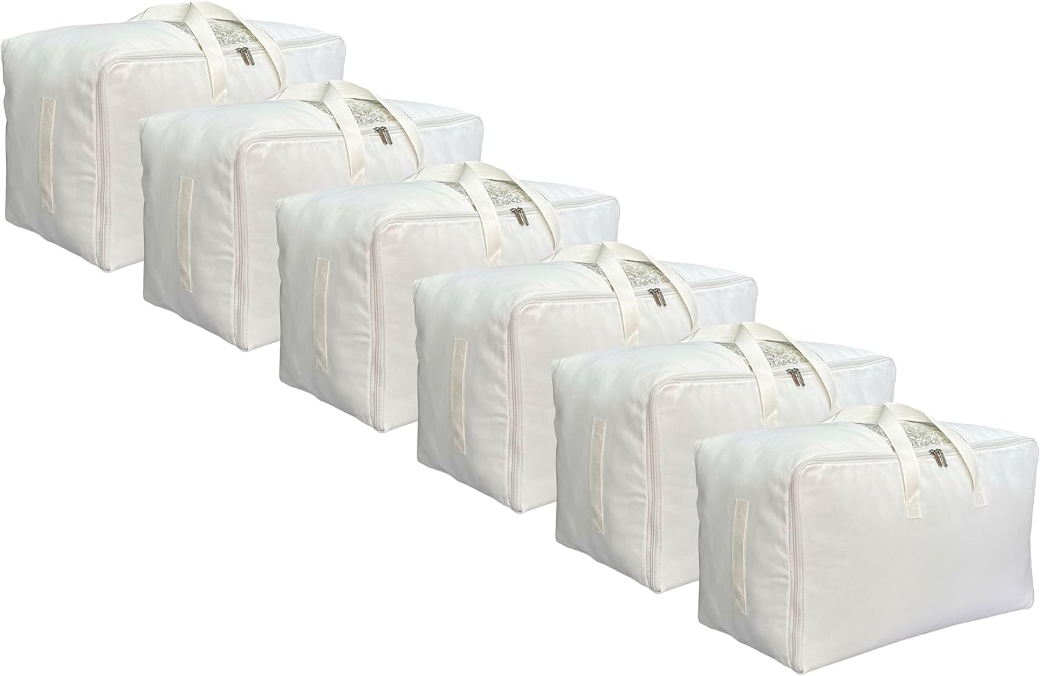 Soft Large Canvas Comforter Storage Bags with Four Carrying Handles and Clear Window, Closet Organizer for Clothing, Blankets Sheets Pillows and Bedding, 80L, 6 Pack, White