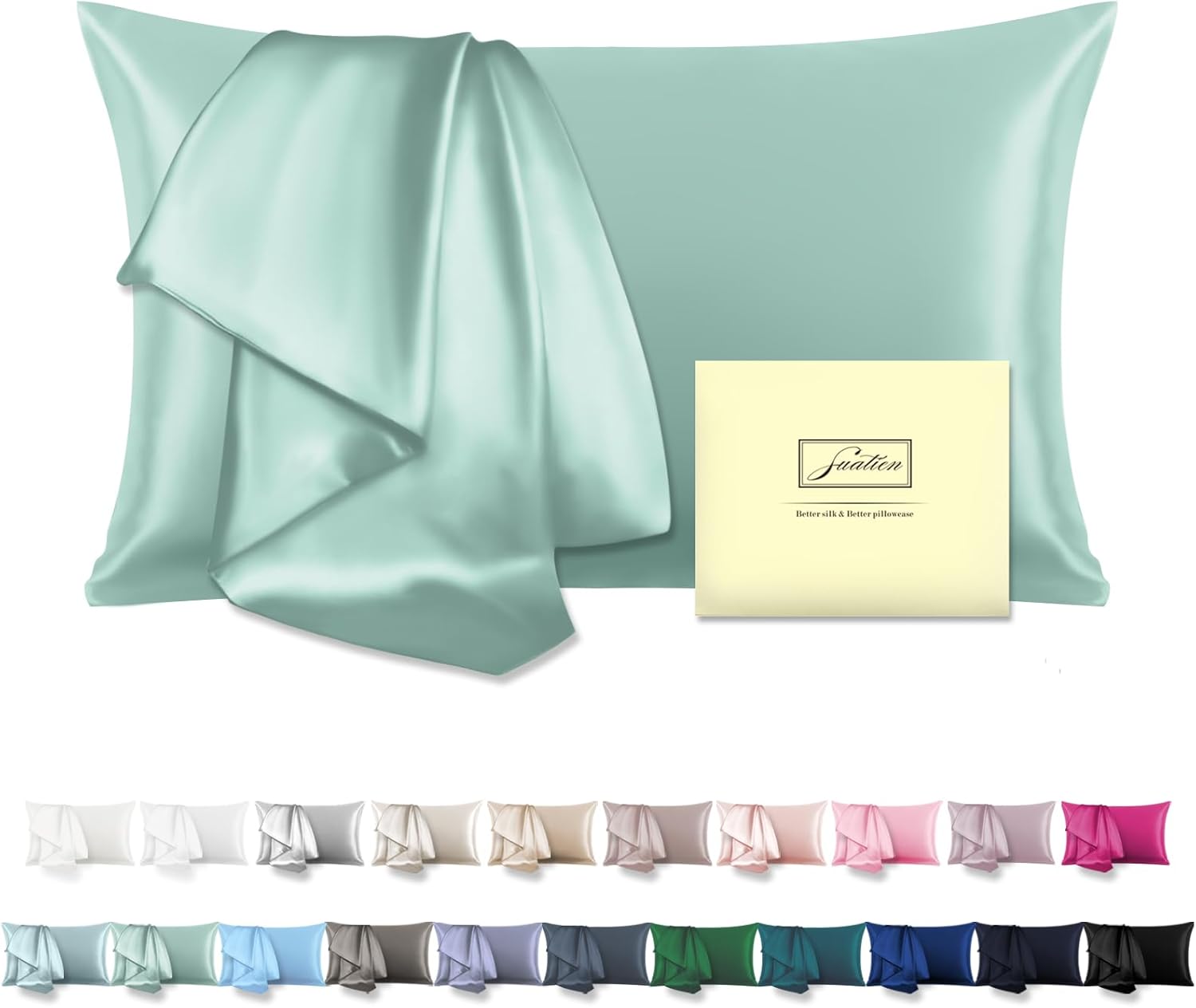 SUATIEN Mulberry Silk Pillow Cases Standard Size Silk Pillowcase for Hair and Skin with Zipper Soft Breathable Smooth Cooling Silk Pillow Case for Sleeping,Gifts for Women (Sage Green,20"X 26",1Pcs)