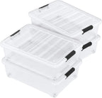 25 Quart Clear Underbed Storage Bins with Wheels, Stackable Plastic Latching Bin with Lid, 4 Packs