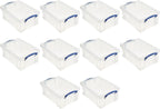 Really Useful Box Stackable 9 Liter Plastic Storage Container Bin with Snap Lid & Built-In Clip Lock Handles for Home & Office Organization (10 Pack)