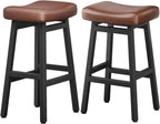 Raynesys 29 Inche Bonded Leather Counter Height Bar Stools Set of 2 Curved | Barstools with Curved Bonded Leather Seats & Heavy Duty Metal Legs for Kitchen Counter, Easy Assembly, Brown/Black