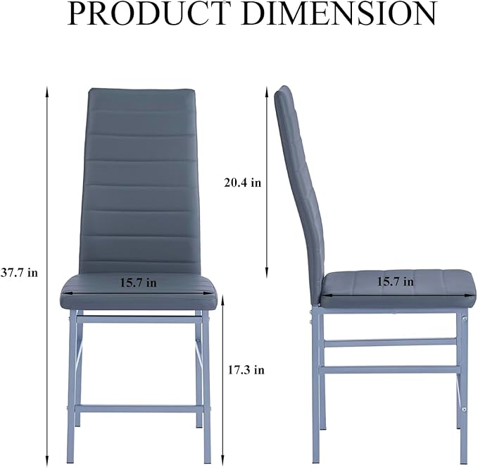PU Dining Chairs Set of 4, Modern Kitchen & Dining Room Chairs Faux Leather Upholstered Dinner Chairs with Metal Legs for Small Space (Could Gray, Crossbar)