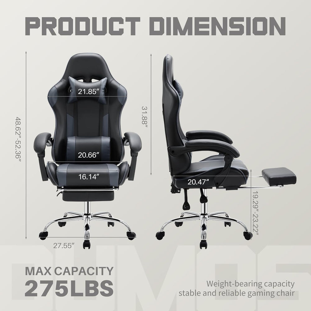 DUMOS Ergonomic Gaming Chair with Footrest, Home Office Desk Chair | PU Leath...
