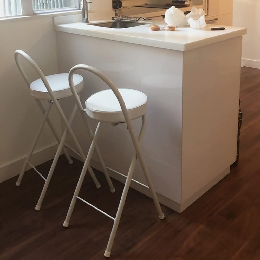 QQXX Folding Bar Stool with Footrest,Leather Padded Folding Kitchen Stool,Por...