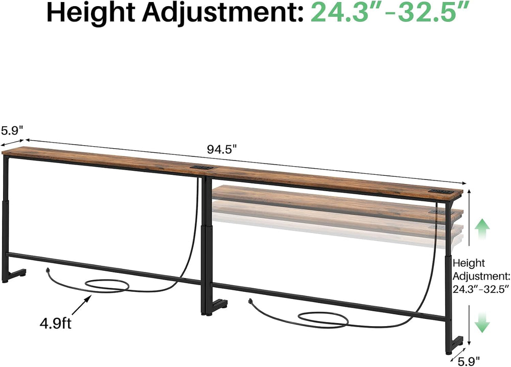 Kitstorack 94.5" Behind Couch Table, Height Adjustable Narrow Console | ...