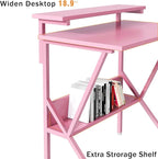 COTUBLR Small Desk, 27.5 Inch Small Computer Desk for Spaces, Computer Desks with Adjustable Monitor Stand, Compact Desks with Storage, Tiny Study Table for Bedroom Home Office, Pink