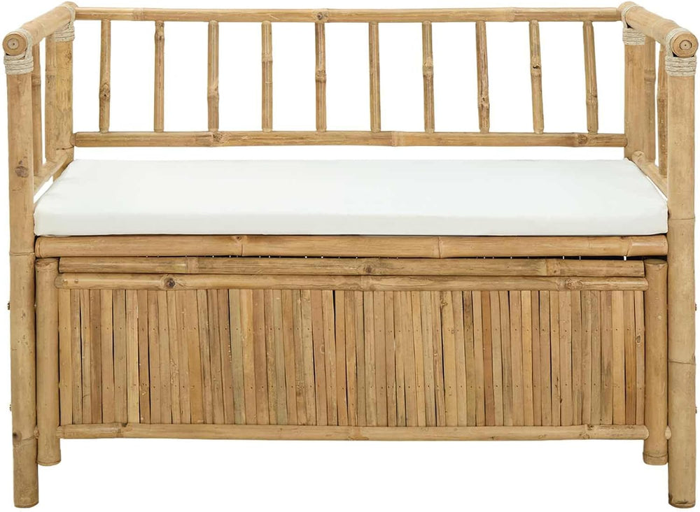 Bamboo Garden Storage Bench 110 x 47 x 80 cm, Natural Finish with Hidden Stor...