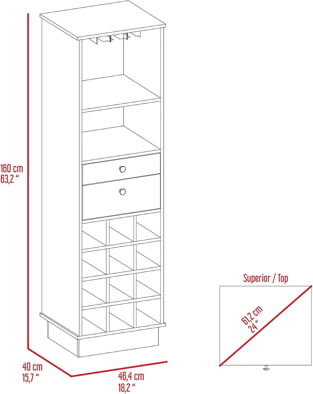 Classic Storage Cabinet with Two Drawers, Twelve Built-in Wine Rack Pantry Si...
