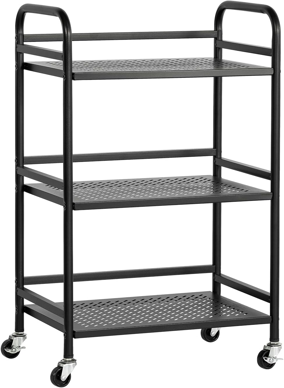 HDANI 3 Tier Rolling Cart,Heavy Duty Multifunctional Metal Frame-Supports 22 Lbs Per Tier,Mesh Rolling Cart with 2 Lockable Wheels for Office,Home,Bedroom,Kitchen,Bathroom,Black