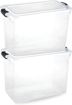 HOMZ 2-Pack Latching Lid, Large Clear Plastic Storage Bins w/Lids, 112 Quart, Gray Latch - Stackable Container Boxes for Home, Bathroom, and Office Organization