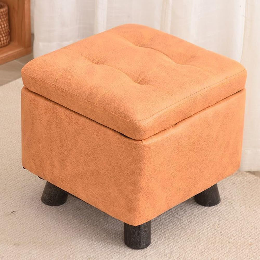 Premium Storage Ottoman Upholstered Square Foot Rest Stool with Sturdy Wood L...