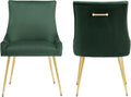 Velvet Dining Chairs Set of 2, Modern Upholstered Kitchen Chair with Pull Handle & Pleated Back, Mid Century Accent Chair with Gold Metal Legs for Vanity,Dining,Kitchen,Living Room, Green