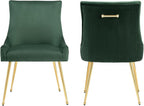 Velvet Dining Chairs Set of 2, Modern Upholstered Kitchen Chair with Pull Handle & Pleated Back, Mid Century Accent Chair with Gold Metal Legs for Vanity,Dining,Kitchen,Living Room, Green