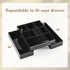 1 PC Acrylic Desk Drawer Organizer 2 Inch Height Expandable Drawer Organizer Trays with 8 Adjustable Compartments Desk Accessories for Makeup Silverware Office Bathroom(Black,Classic)
