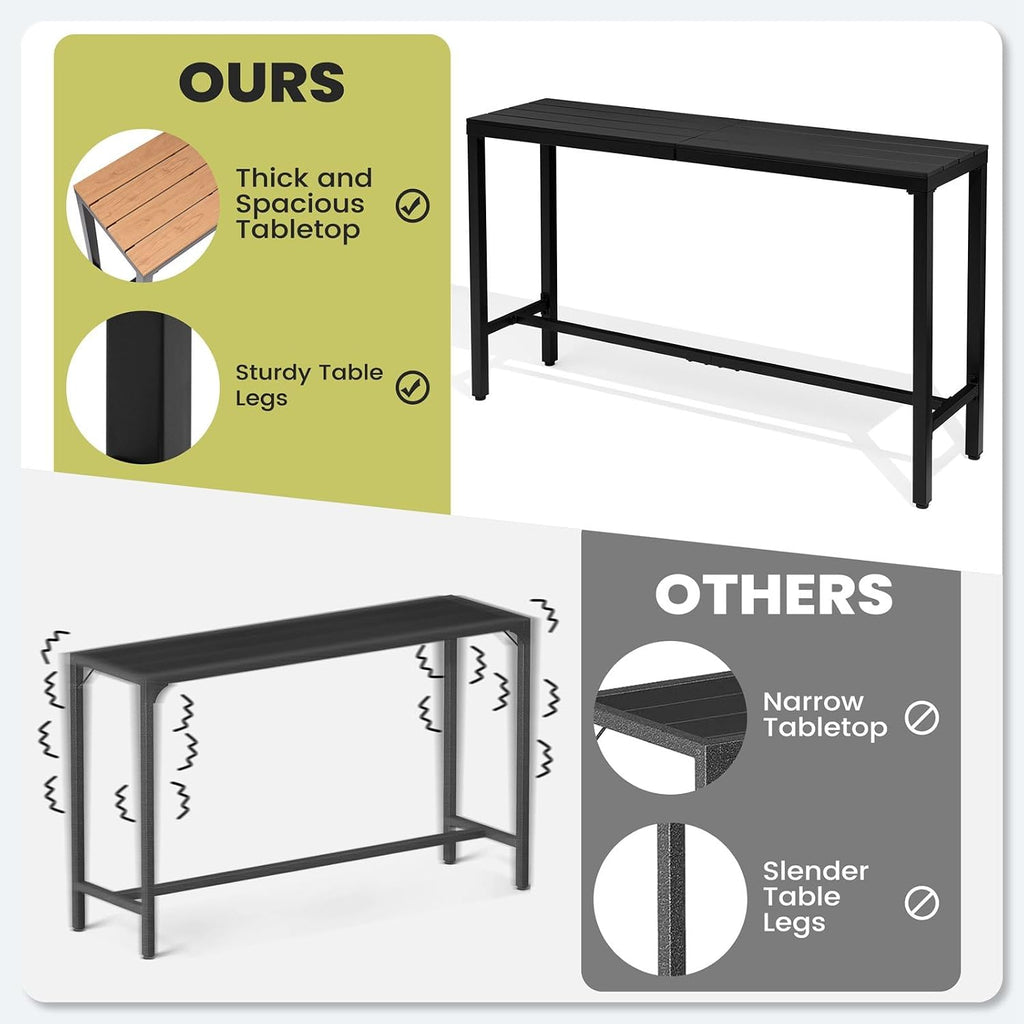 Outdoor Bar Table, 63" Rectangular Pub Table with Waterproof Top | 63" Waterproof Tabletop, Easy to Clean, Sturdy Rust-proof Frame, Versatile for Balcony, Garden, Backyard, Patio.