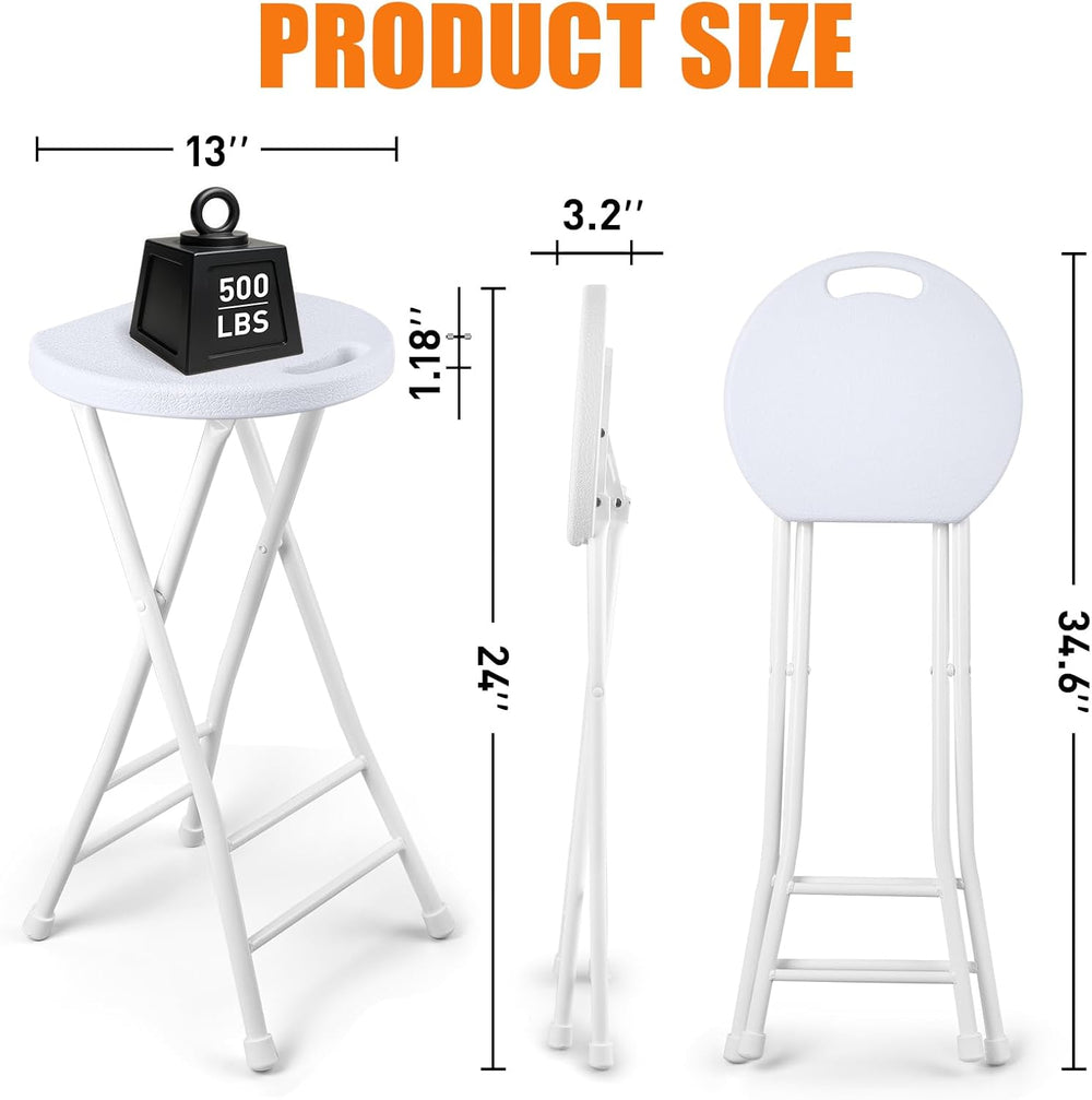 Folding Stool, White 24 Inch Foldable Bar Stool with Handle | Portable Seat, ...