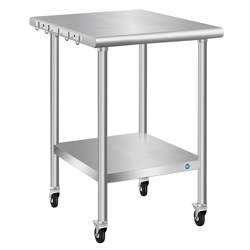 Stainless Steel Table with Wheels, 24 x 24 Inch Stainless Table for Prep &amp...