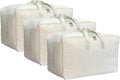 Soft Large Canvas Comforter Storage Bags with Four Carrying Handles and Clear Window, Closet Organizer for Clothing, Blankets Sheets Pillows and Bedding, 80L, 3 Pack, Beige