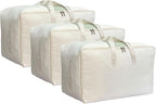 Soft Large Canvas Comforter Storage Bags with Four Carrying Handles and Clear Window, Closet Organizer for Clothing, Blankets Sheets Pillows and Bedding, 80L, 3 Pack, Beige